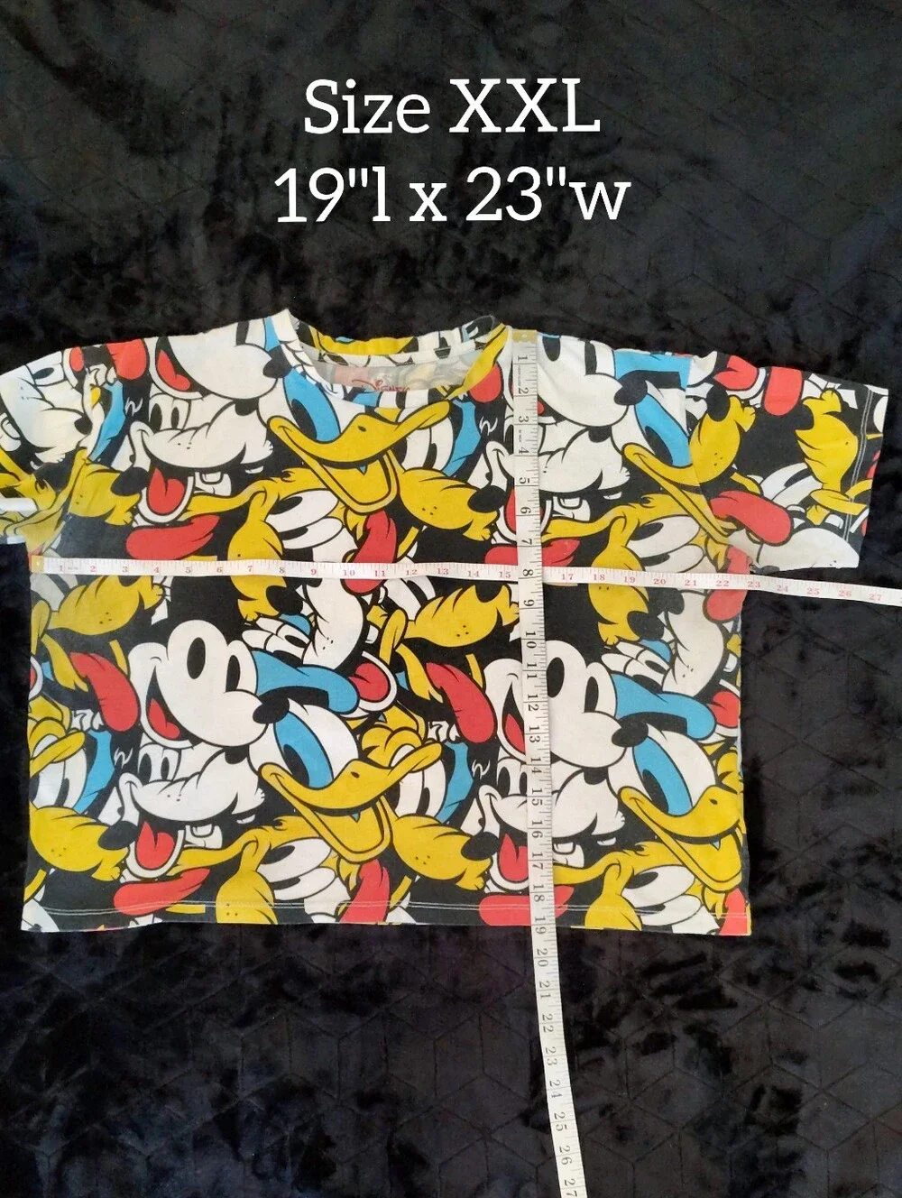 Disney Y2K Mickey Mouse & Friends‎ All Over Printed Cropped TShirt XXL Colorful